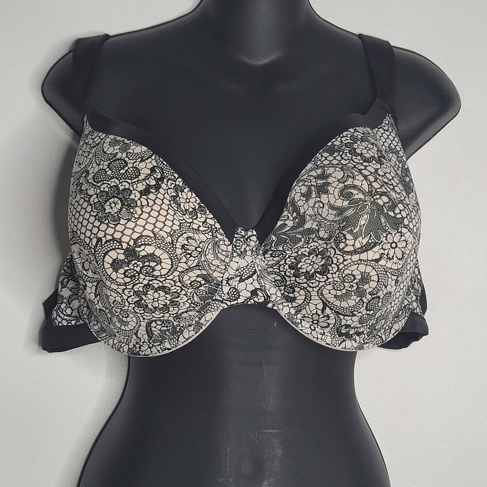 Cacique Bra Womens 42DDD Black‎ Floral Design Underwire